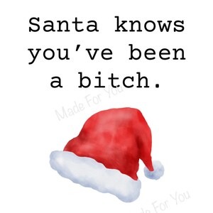Santa knows you ve been a bitch PNG Sublimation,  Red hat Christmas,  Christmas funny friends coworker Gifts, PNG File only