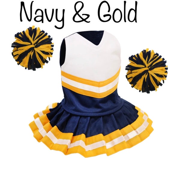 Navy & Gold Cheerleader outfit,  18 inch doll cheer outfit, can be personalized with name or logo by