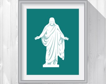 Christus Statue Print – Seafoam Turquoise, Jesus Christ Artwork (PDF Download)