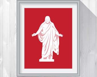 Christus Statue, apple red, 8x10 & 11x14, instant PDF download, Jesus Christ artwork, religious home decor, the Living Christ, LDS art