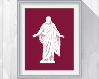 Christus Statue, plum purple, 8x10 & 11x14, instant PDF download, Jesus Christ artwork, religious home decor, the Living Christ, LDS art