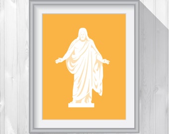 Christus Statue, mustard yellow, 8x10 & 11x14, instant PDF download, Jesus Christ artwork, religious home decor, the Living Christ, LDS art