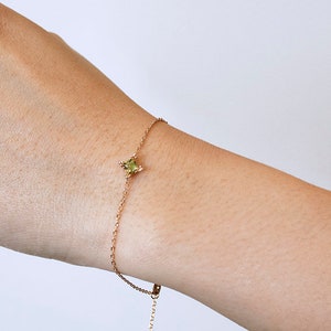 Natural Peridot Gemstone Charm Bracelet | August Birthstone | Peridot Bracelet | 14k Real Gold Plated Bracelet | Gift Idea | Birthday Gift