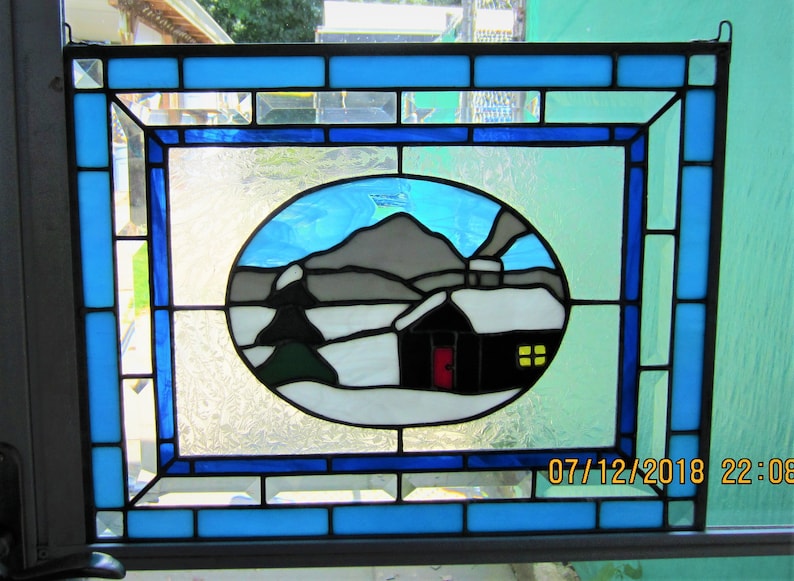 Custom Winter Cabin Stained Glass Panel Etsy