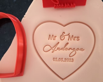 Personalized Wedding Mr&Mrs with Name Cookie Fondant Icing Stamp Stencil Wedding Biscuit Cake Decorating Cookie Cutter Custom (PS08)