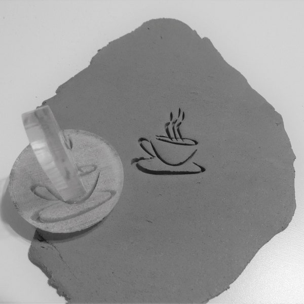 Coffee Cup Pottery Stamp, Soap Stamp, Clay Stamp, Fondant Stamp, Cookie Stamp