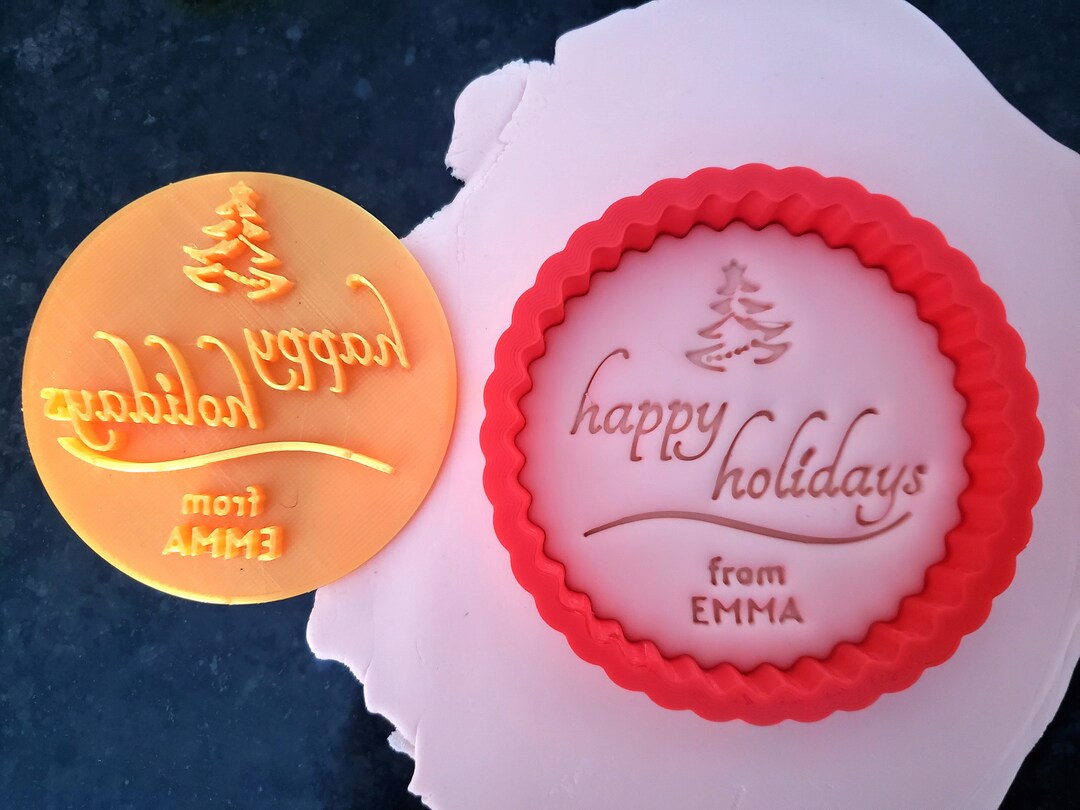 Christmas Cookie Stamp, Personalized Happy Holidays Cookie Fondant