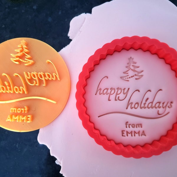 Christmas Cookie Stamp, Personalized Happy Holidays Cookie Fondant Stamp, Custom Cookie Stamp, Fondant Stamp, Stamp