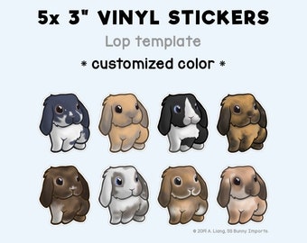 Custom 5x lop rabbit vinyl stickers - chibi lop bunny picture, custom rabbit art, custom bunny art, pet commission, bunny rabbit memorial