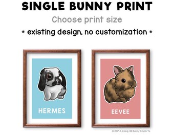 Single bunny print - existing rabbit breed and color - custom rabbit portrait, custom bunny art, personalized pet commission