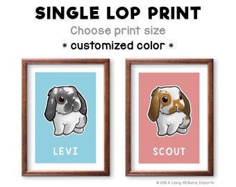 Custom lop rabbit art print - chibi lop bunny picture, custom rabbit portrait, custom bunny art, pet commission, bunny rabbit memorial