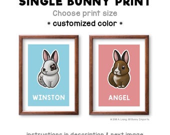 Custom bunny art print - chibi rabbit picture, custom bunny portrait, custom rabbit art, pet commission, bunny rabbit memorial