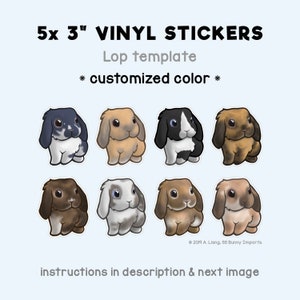 Custom 5x lop rabbit vinyl stickers - chibi lop bunny picture, custom rabbit art, custom bunny art, pet commission, bunny rabbit memorial