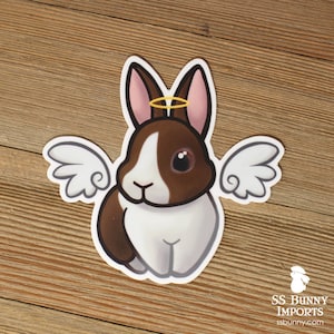 Chocolate Dutch bunny angel sticker; brown Dutch rabbit memorial sticker, brown Dutch car sticker, rabbit halo, rabbit wings, bunny gift