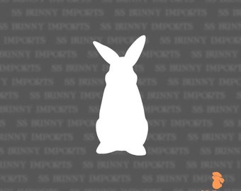Curious rabbit silhouette decal, bunny vinyl sticker, glossy white