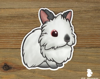 Pointed white lionhead rabbit sticker; cute Himalayan lionhead bunny sticker, Californian lionhead rabbit sticker