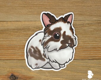 Broken brown lionhead bunny sticker; cute spotted rabbit sticker, cute rabbit sticker, cute bunny sticker, cute rabbit gift, cute bunny gift