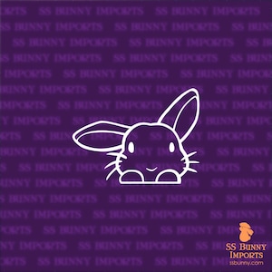 Peeking cute half helicopter lop bunny sticker; rabbit laptop decal / car decal / smartphone vinyl sticker, glossy white