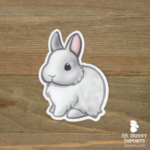 BEW Netherland Dwarf rabbit sticker; cute printed blue-eyed white bunny vinyl sticker, waterproof, weatherproof