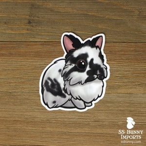 Broken black lionhead bunny sticker; cute spotted rabbit sticker, cute rabbit sticker, cute bunny sticker, cute rabbit gift, cute bunny gift