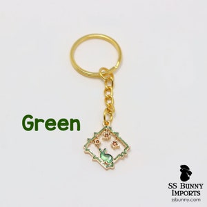 Gold star bunny keychain rabbit key chain, bunny gift, bunny zipper pull, rabbit zipper charm, purse decoration, backpack zipper Green