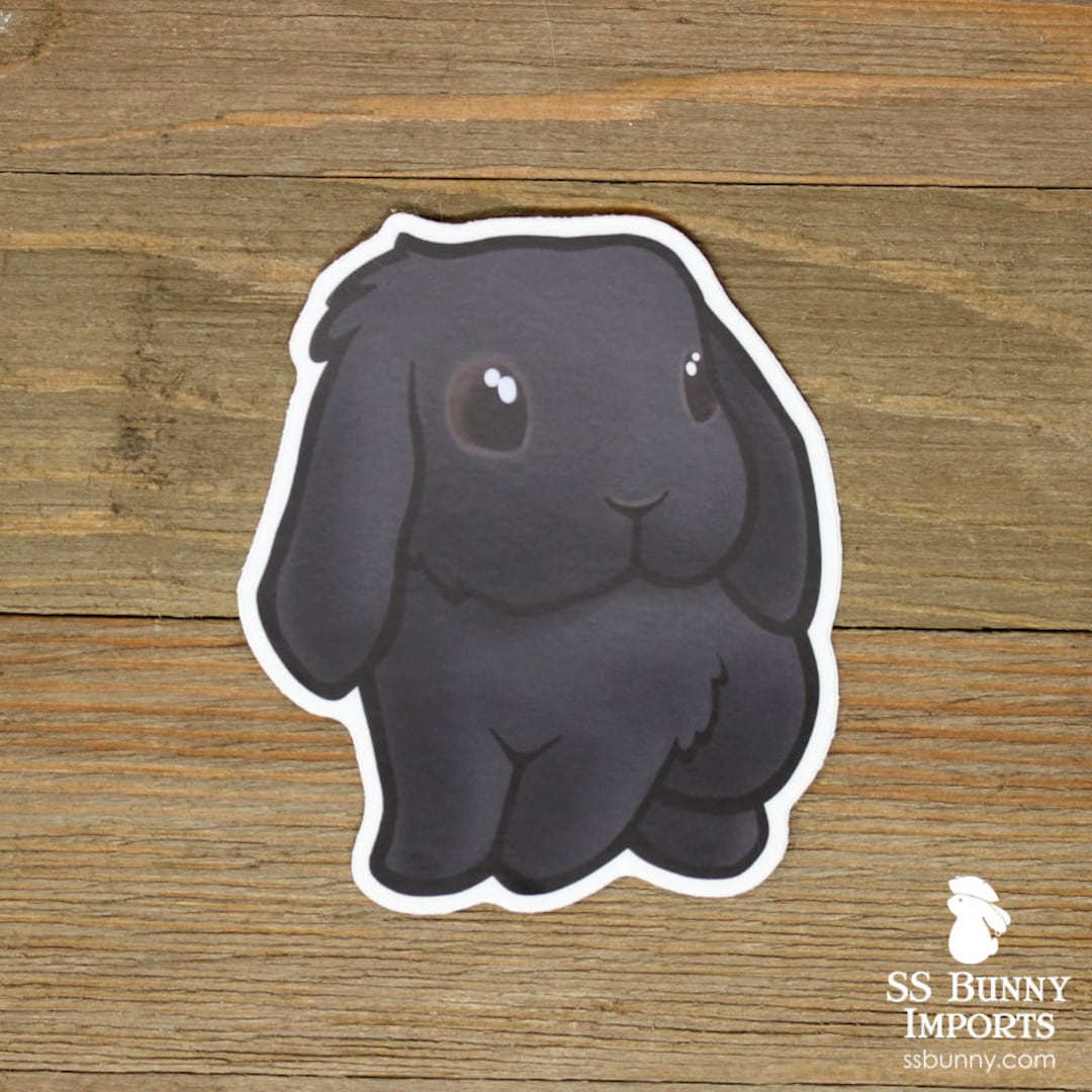 Black Lop Bunny Sticker; Printed Adorable Rabbit Vinyl Sticker ...