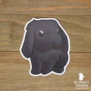 Black lop bunny sticker; printed adorable rabbit vinyl sticker, waterproof, weatherproof