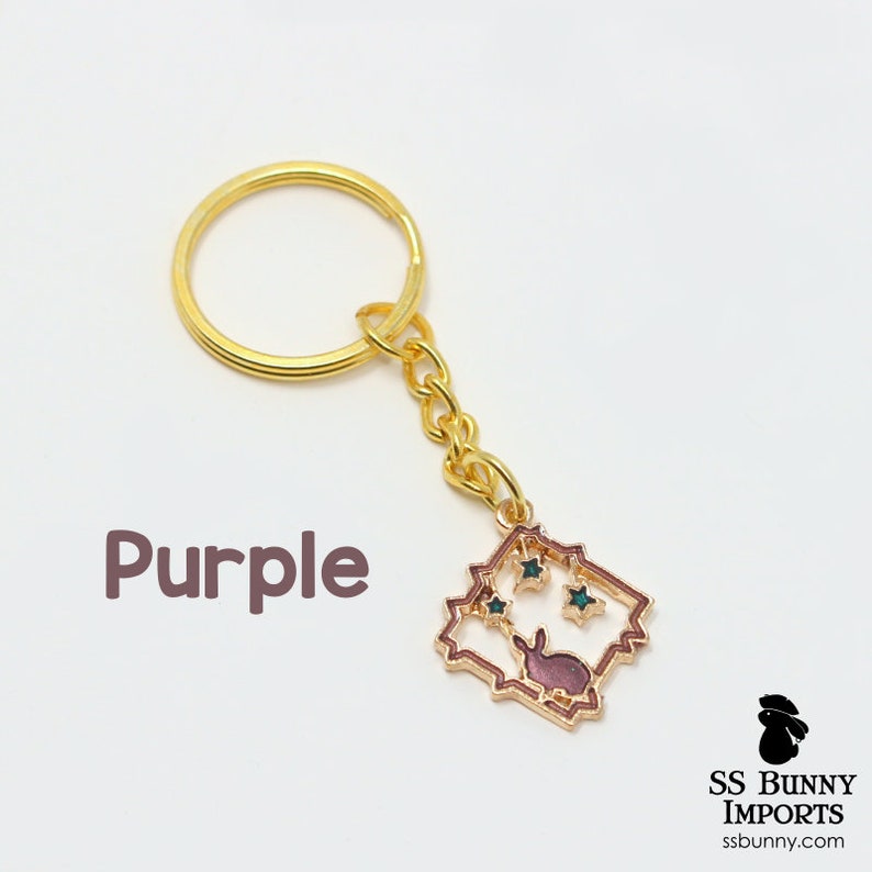 Gold star bunny keychain rabbit key chain, bunny gift, bunny zipper pull, rabbit zipper charm, purse decoration, backpack zipper Purple