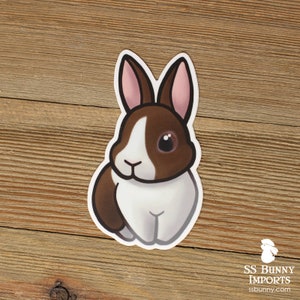 Chocolate Dutch rabbit sticker; cute printed vinyl bunny sticker, waterproof, weatherproof