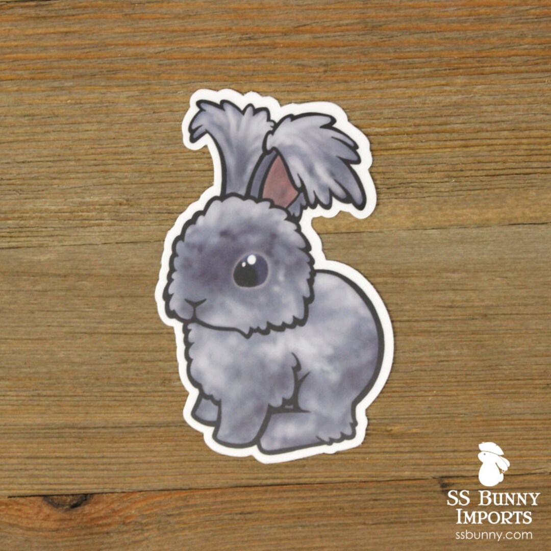 Blue Puppy-cut Angora Rabbit Sticker; Angora Bunny Vinyl Sticker; Car ...