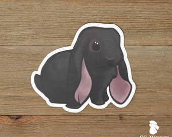 Black English Lop sticker; printed black bunny laptop sticker, waterproof, weatherproof