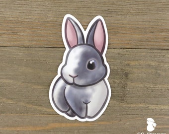 Pegatina de conejo arlequín urraca azul; pegatina de vinilo de conejo chibi impresa, resistente al agua y a la intemperie.