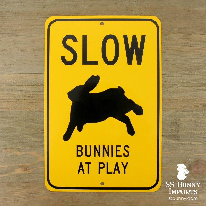 Slow, Bunnies at Play; Pet Rabbit Novelty Sign, Pet Bunny Sign