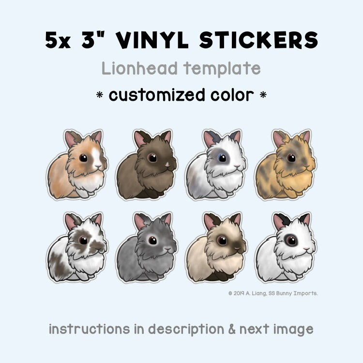 5x Custom Lionhead Rabbit Stickers - Personalized Rabbit Gift