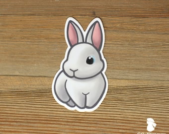 Blue-eyed white rabbit sticker; chibi printed vinyl BEW bunny sticker, waterproof, weatherproof