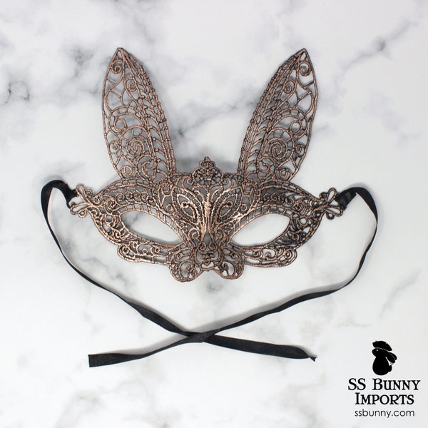 Copper lace bunny masquerade mask; Halloween bunny costume, friends matching rabbit mask, bunny costume party