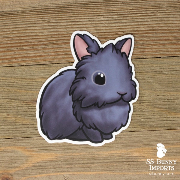 Blue grey lionhead rabbit sticker; cute gray bunny sticker, waterproof, weatherproof