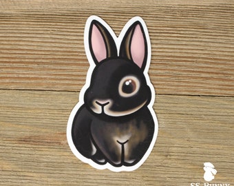 Black otter bunny sticker; cute printed vinyl rabbit sticker, waterproof, weatherproof