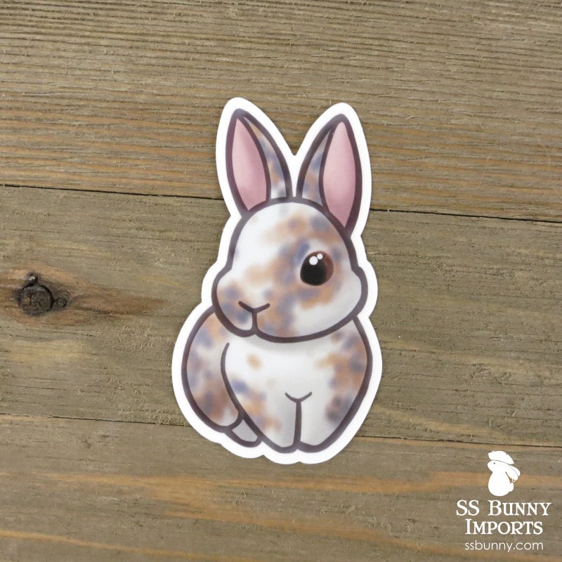 Tricolor Blue Harlequin Rabbit Sticker; Printed Chibi Bunny