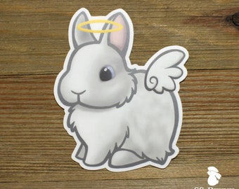 BEW Netherland Dwarf angel rabbit sticker; cute memorial blue-eyed white dwarf bunny sticker, RIP dwarf rabbit sticker, car sticker