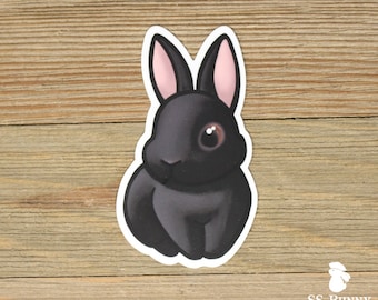 Pegatina de conejo negro; etiqueta engomada del conejo negro, regalo del conejo negro, regalo del conejo del conejo, regalo del amante del conejo, pegatina impermeable
