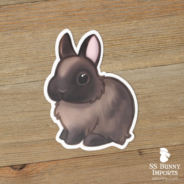 Autocollant de lapin nain de sable siamois ; autocollant imprimé de tablette de vinyle de lapin de chibi nain, imperméable à l’eau, résistant aux intempéries