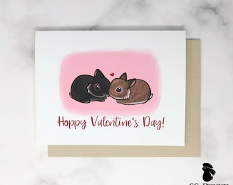 Hoppy Valentine's Day bunny rabbit blank card - husband rabbit anniversary card, wife birthday card, bunny love card, girlfriend anniversary