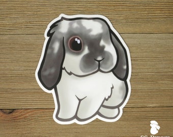 Broken smoke pearl lop rabbit sticker; white grey lop bunny sticker, water bottle lop sticker, lop car sticker, lop laptop sticker
