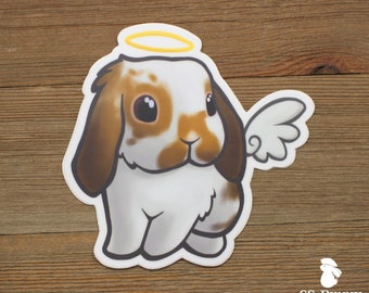 Broken orange lop rabbit angel sticker; lop rabbit bumper sticker, lop bunny bumper sticker, cute bunny car sticker, cute rabbit car sticker