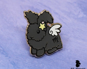 Virgo bunny horoscope hard enamel pin - Angora lapel pin, zodiac rabbit pin, astrology bunny pin, black rabbit pin, black bunny pin