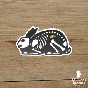 X-ray rabbit sticker with carrot; bunny skeleton sticker, halloween sticker, spooky sticker, machine sticker, creepy sticker