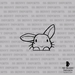 Peeking cute half helicopter lop rabbit sticker; bunny laptop decal / car sticker / smartphone vinyl decal, glossy black
