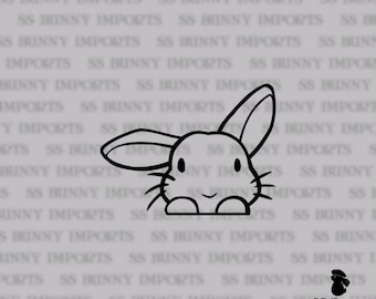 Peeking cute half helicopter lop rabbit sticker; bunny laptop decal / car sticker / smartphone vinyl decal, glossy black
