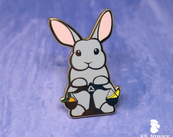 Libra bunny horoscope hard enamel pin - grey bunny lapel pin, zodiac rabbit pin, astrology bunny pin, gray rabbit pin, justice bunny pin